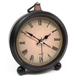 Vintage Retro Analog Alarm Clock, 4 inch Super Silent Non Ticking Small Clock with Night Light, Battery Operated, Simply Design, for Living Room, Bedroom, Bedside, Desk, Gift Clock (Roman)