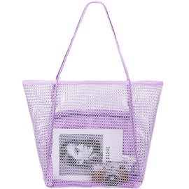 Fammart Mesh Beach Bag, Casual Womens Shoulder Handbag, Large Sandproof Beach Tote Bag for Pool/Travel/Vacation Essentials