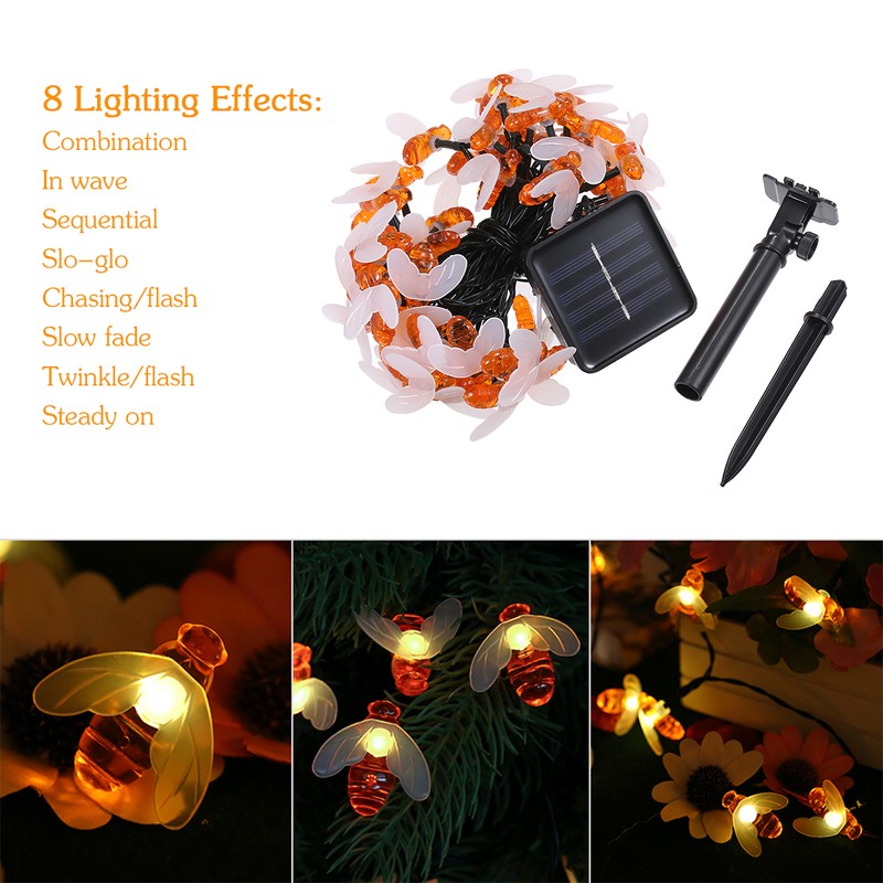 Tomshine Solar Powered Bee String Light Lawn Lamp 50 LEDs