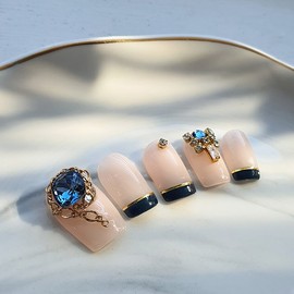Royal Blue Denim Handmade Nail Tips - Natural / 로얄 블루 데님 수제네일팁 - 내츄럴