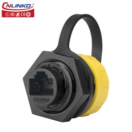 CNLINKO YM-20 RJ45 Waterproof Connector Set, CAT6 Ethernet Connector 8P8C Dual Port Connector, Panel Mount Receptacles Socket, IP68 Waterproof Connector (Yellow RJ45 Single-Hole Set)