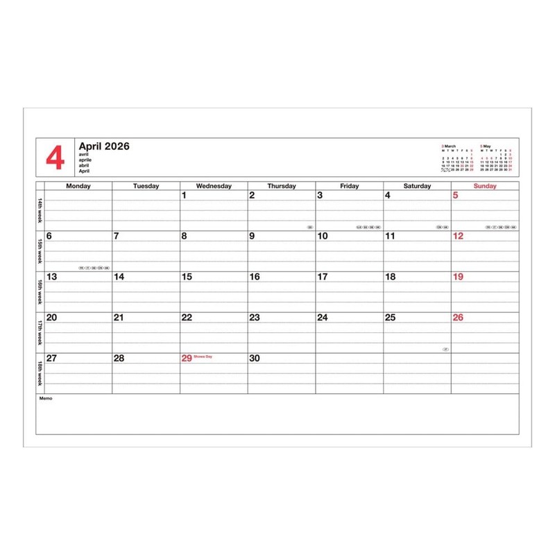 Marks 26SDR-NB3-BK 2026 Notebook, Starting from April 2026, Monthly Block,