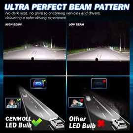 Cenmoll H7 Led Headlight Bulb, 90W 18000LM 500% Brightness 360 Degree Adjustable Beam Angle Led H7 Headlight Bulb Canbus Error Free 6500K Cool White Mini Size All-in-one Wireless Design, Pack of 2