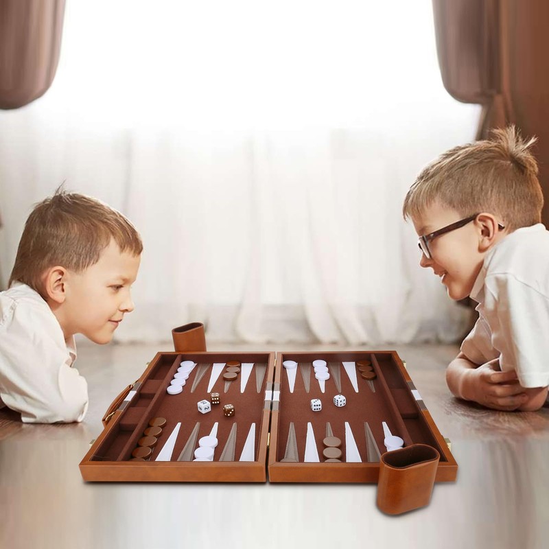Backgammon Set - Classic Board Game with Premium Leather Case