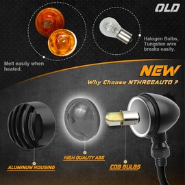 NTHREEAUTO LED Motorcycle Turn Signals Blinkers Smoked Front Running Light Universal Compatible with Harley Sportster Honda Shadow Suzuki Yamaha Kawasaki Vulcan Ninja Bobber 12V Motorbikes
