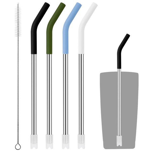 Prurex 4 Pcs Reusable Metal Straw with Silicone Tips for