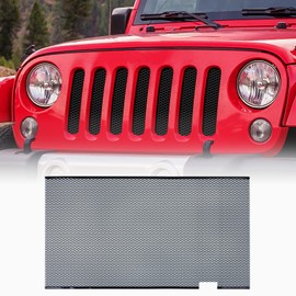 AggAuto Grill Mesh Insert Compatible With Jeep Wrangler JK JKU 2007-2018, Black Aluminum Alloy Metal Front Grille Insert Fit for Wrangler Accessories, 86% Open Area Rhombic Hole