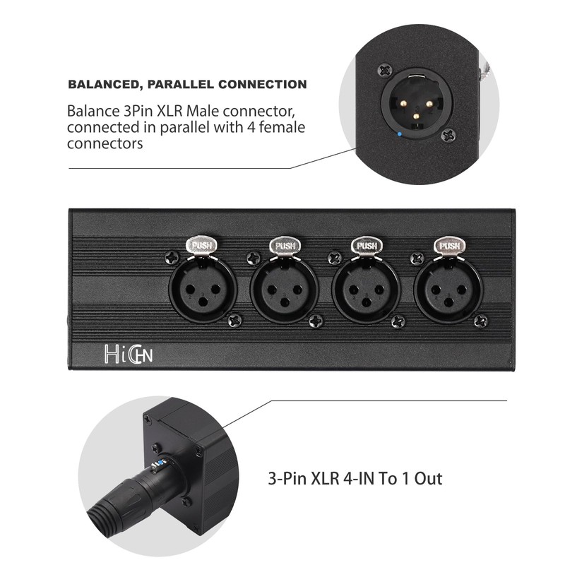 HiCHN 3Pin XLR 1 Male to 4 Female Splitter Converter,
