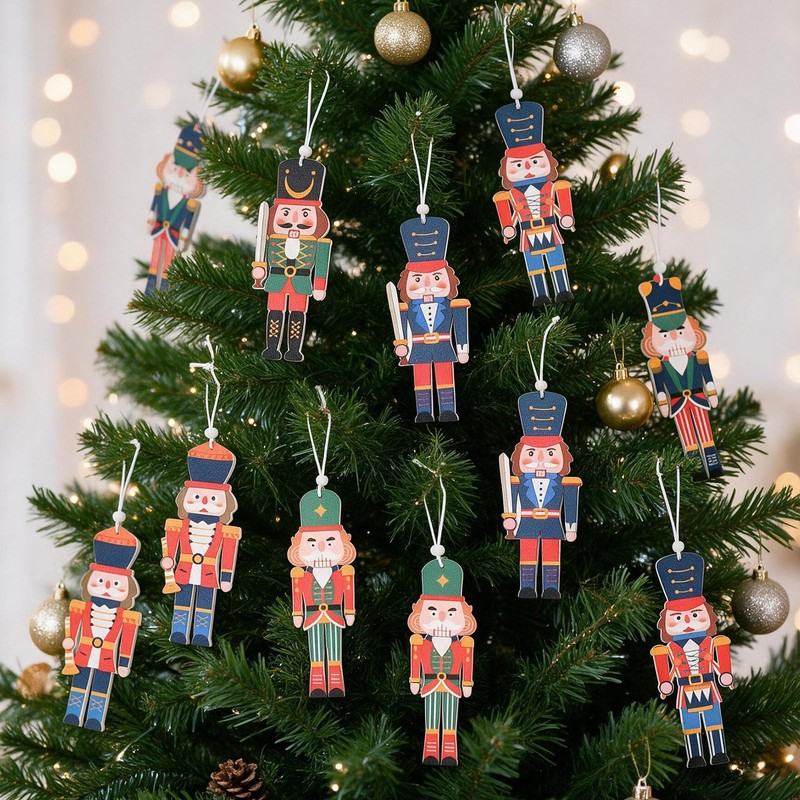 ZDNT 12 Pcs Wooden Christmas Nutcracker Soldier,Christmas Nutcracker Decorations,Xmas Tree