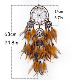 Donko Large Dream Catcher Wall Decor Brown Dream Catchers with Wooden Bead Handmade Feather Dreamcatcher Wall Hanging Ornament Art Craft for Bedroom Living Room Home Decor