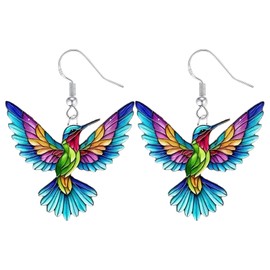 Hummingbird Earrings for Women, 925 Sterling Silver, Colorful Lightweight 2D Novelty Bird Acrylic Butterfly, Animals Dangle Hypoallergenic Trendy Jewelry