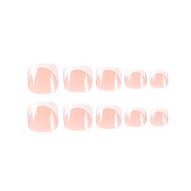 Prosy 24pcs French Crystal Fake Toenails Square Glossy False Toe Nails Full Cover Acrylic Press on ToeNails for Women and Girls (C)