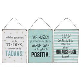levandeo Set of 3 Metal Signs Height 20 cm Funny Sayings Green White Positive Courage Wall Picture Wall Decoration Gift