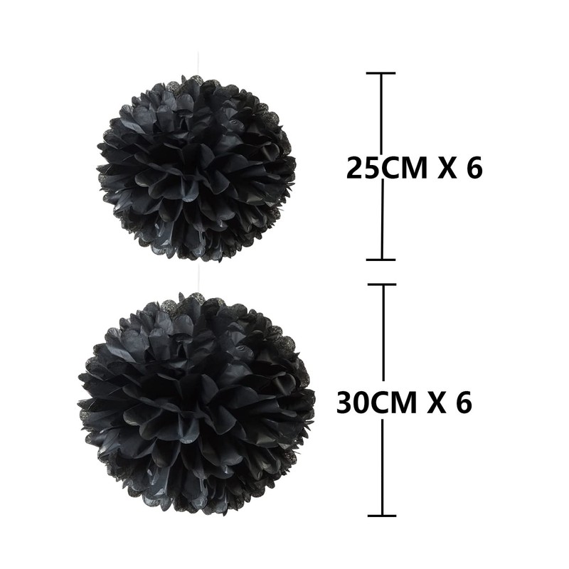 Ainmto Pack of 12 Black Tissue Paper Pompoms Decoration for