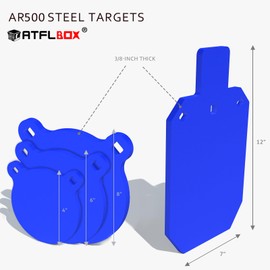 ATFLBOX AR500 Steel Target for Shooting Stand System Set, 63 Inch Adjustable Height, 3/8'' Thick 7''x12'' Silhouette and 4'' 6'' 8'' Gong Targets, 10pcs Paper Targets and Target Holder Expansion Kit