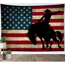 LB Western Cowboy Tapestry Vintage American Flag Tapestry for Bedroom Cool Man on Black Horse Tapestries Wall Hanging for Living Room College Dorm Wall Decor,60x40 inches