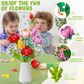 Flowers Bouquet Building Set, 680Pcs Tulip & Rose Bouquet Building Blocks, Home Office Decor, Valentine's Day, Mother's Day, Birthday Gift for Adults & Kids 6+