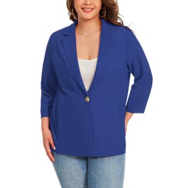 LADI TREND Blue 3/4 Sleeve Plus Size Womens Blazers Lightweight Jackets UK (Blue 3XL)