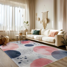 6x9 Area Rug Grey Pink Geometric Rug for Living Room Indoor Machine Washable Modern Rugs for Bedroom Ultra Soft Dining Room Carpet Non-Slip Non-Shedding Boho Throw Rug for Home Office