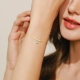 KristLand Evil Eye Silver Bracelet 925 Sterling Silver Bracelet Cubic Zirconia Hand Chain White Gold Plated Adjustable Silver Bracelet Gifts for Women Ladies Girl