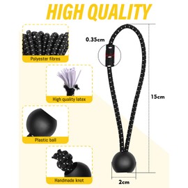 Caianwin 15 cm Tarpaulin Tensioner with Ball, Tensioner with Ball, Tensioning Rubber, Short Tensioning Elastic, Tent Elastics Expander Loop for Tarpaulins, Gazebos, Tents, Strong Tension Force, Pack