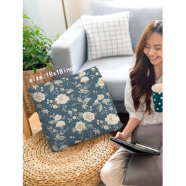 Newdv Blue Floral Pillow Covers 18x18,Vintage Blue Decorative Floral Throw Pillow Covers Spring Summer Floral Decor for Home Bed Couch Living Room