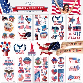 HFLKKC 10 Sheets 4th of July Temporary Tattoos Stickers Patriotic Independence Day Stickers Patriotic Tattoos Stickers for USA Memorial Day Veterans Day
