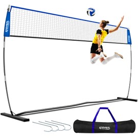 SPOYNAL 20FT Cobalt Blue Portable Volleyball Net for Backyard - Adjustable Height Freestanding Training System, Outdoor Indoor Pro Practice Equipment with Carry Bag & Premium Volleyball
