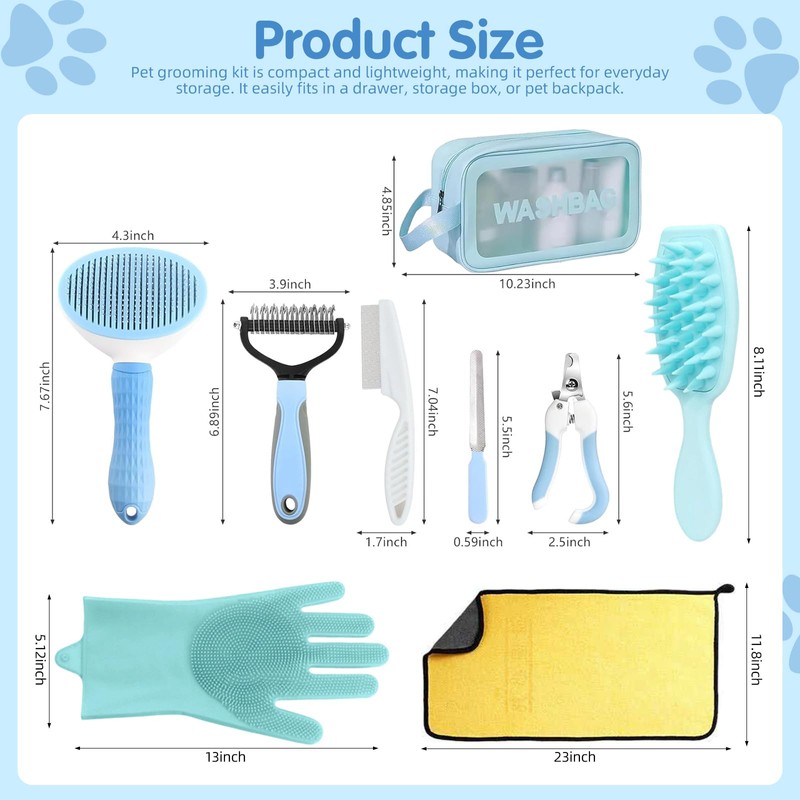 Oromaviela 8PCS Dog Rabbit Bunny Cat Grooming Kit,Self-Cleaning Brush,Nail Clipper,Grooming