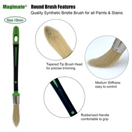 Magimate Small Paint Brush for Touch Ups, Trim Stain Brush for Sash, Baseboards, House Wall Corners and Art Application, One Singe Size 0.6-inch (15mm)