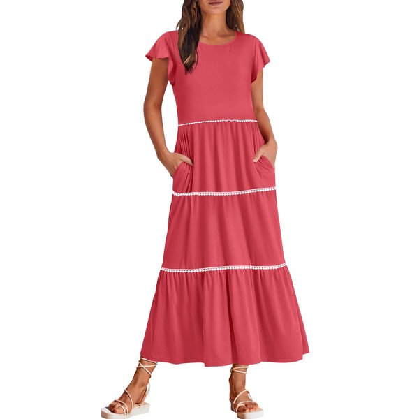 MEROKEETY Women's Summer 2025 Cap Sleeve Maxi Dresses Swing A