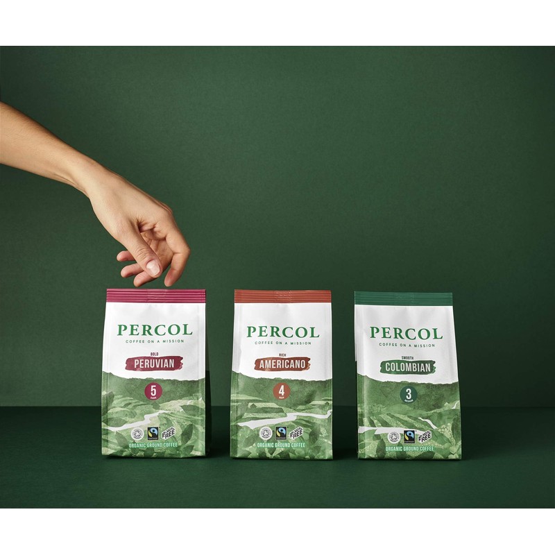 Percol Organic Fairtrade Rich Americano Ground Coffee 200g (Pack of