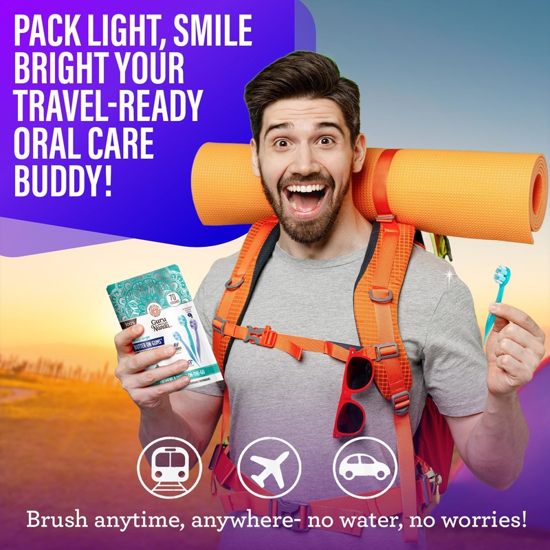 GuruNanda Ready-to-Go Disposable Mini Travel Toothbrushes - Butter on Gums