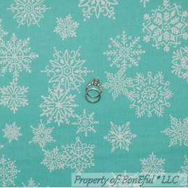 Benartex BonEful Fabric FQ Cotton Quilt Aqua Blue White Xmas Winter Snowflake Polka Dot L