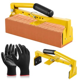 Lanties Adjustable Heavy Duty Brick Tongs Set Heavy Duty Block Tongs with Rubber Pad Handle and Work Gloves Adjustable 9-13.7 Inches Paver Tool for Bricks Lifting Carrying (Yellow)