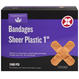 Adhesive Bandage - Case of 2400 1" Flexible Sheer Plastic Bandages for Cuts, Scrapes, Burns - Latex Free, Sterile Small Bandages