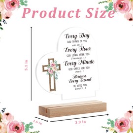 Religious Gifts for Women Men, Inspirational Quotes with Bible Verses, Scripture Heart Shaped Acrylic Plaque With Wooden Base, Everyday God Think of You, Religious Gift for Boy Girl Mom Sister Friends