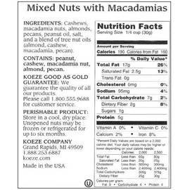 Koeze Mixed Nuts with Macadamias - 4.25 lb. Crowd Pleaser Jar - Contains: Colossal Cashews, Southern Pecans, White Macadamias and California Almonds. Roasted and Salted Jumbo Cashews - Perfect for Christmas Gifting, celebrations, birthdays, holidays and more!