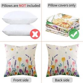 DecorMommt Cushion Cover 45 x 45 cm Flower Cushion Cover Spring Cushion Covers Modern Linen Cushion Cover Couch Cushion Decorative Cushion Set of 2 Cushion Covers for Sofa Couch Living Room Outdoor