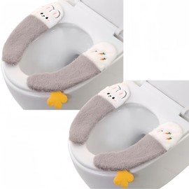 2pairs Toilet Seat Cover, Toilet Cover Pad Thickened Sticky Toilet Seat Cover Lovely Winter Toilet Seat Washable Plush Toilet Seat Cushion Soft Toilet Cushion Toilet Seat (Grey)