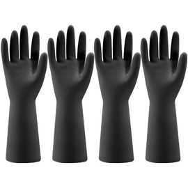 Bamllum 4 Pairs Rubber Kitchen Dishwashing Gloves - Reusable Household Cleaning Gloves for Washing Dishes and Cleaning Tasks, Flexible Long-lasting and Non-Slip (Small, Black)