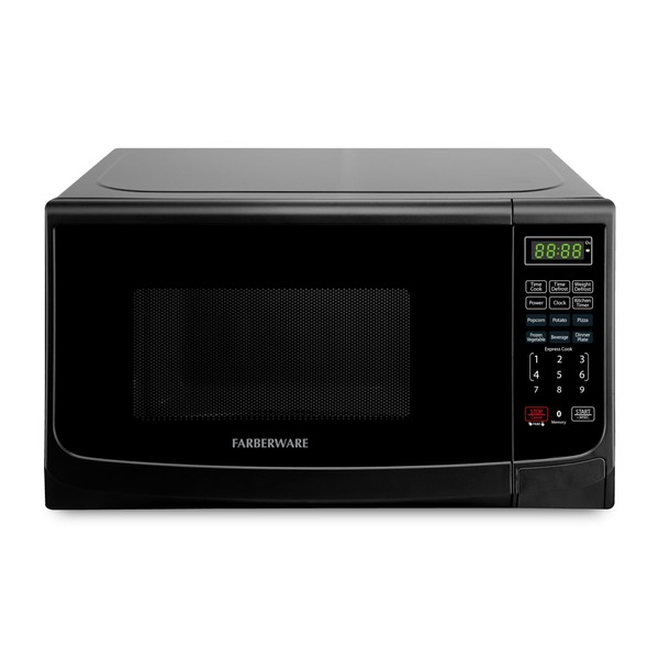 Farberware Countertop Microwave 900 Watts, 0.9 cu ft - Microwave Oven With LED Lighting and Child Lock - Perfect for Apartments and Dorms - Easy Clean Grey Interior, Retro Black