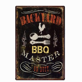 JIMOWANG Backyard BBQ Master Metal Sign Vintage Wall Art for Bedroom Decorations 8 x 12 Inches