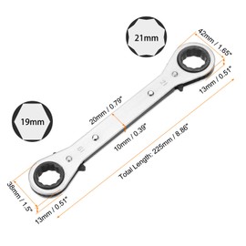 sourcing map Double Box End Reversible Ratcheting Wrench 19mm x 21mm CR-V Steel 180 Degrees Metric Double Head 12-Point 24-Teeth Adjustable Ratchet Gear Socket Spanner, Silver Grey