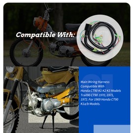 XTPTFABS Main Wiring Harness 32100-102-000, 32100-077-000 Compatible with Honda CT90 K1 K2 K3 Models Trail90 CT90 1970, 1971, 1972 ，for 1969 Honda CT90 K1a/b Models