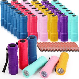 Rossesay 48 Pcs Mini Small Flashlights Bulk with 144 AAA Batteries and Lanyard Mini Assorted Color Handheld 9 LED Flashlights for Night Reading Kids Camping Class Teaching Party Emergency Hunting