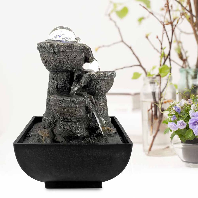 LED Illuminated Tabletop Waterfall Flowing Water Fountains with Ball for