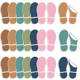 30 Pairs 60 Prints Removable Footprint Spot Decal Boho Classroom Shoes Floor Sticker Carpet Marker Boho Line up Footprint Sticker for Teacher Elementary Kindergarten Dance Studio Back to School Decor