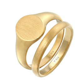 Kuzzoi 0604532721 Men's Ring, Signet Ring (12 mm) and Classic Band Ring (3 mm) Wide in 925 Sterling Silver Gold-Plated, 2 Golden Silver Rings for Men, Ring Set Men, Ring Size 54 - 66, Sterling Silver