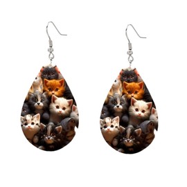 Teardrop Earrings For Women Animals Butterfly Pink Aqua Rainbow Pattern Double-Sided Dangle Earring For Women,Lightweight Wood Earrings Birthday Friendship Jewelry-Cat